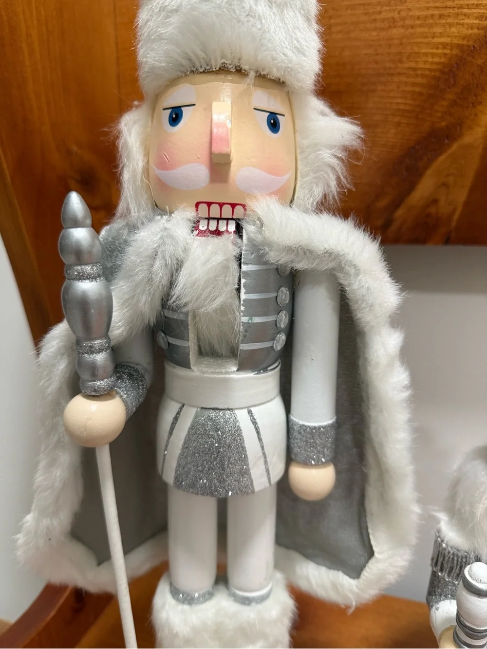 Holiday White and Silver Nutcracker Figurines - Set of 2